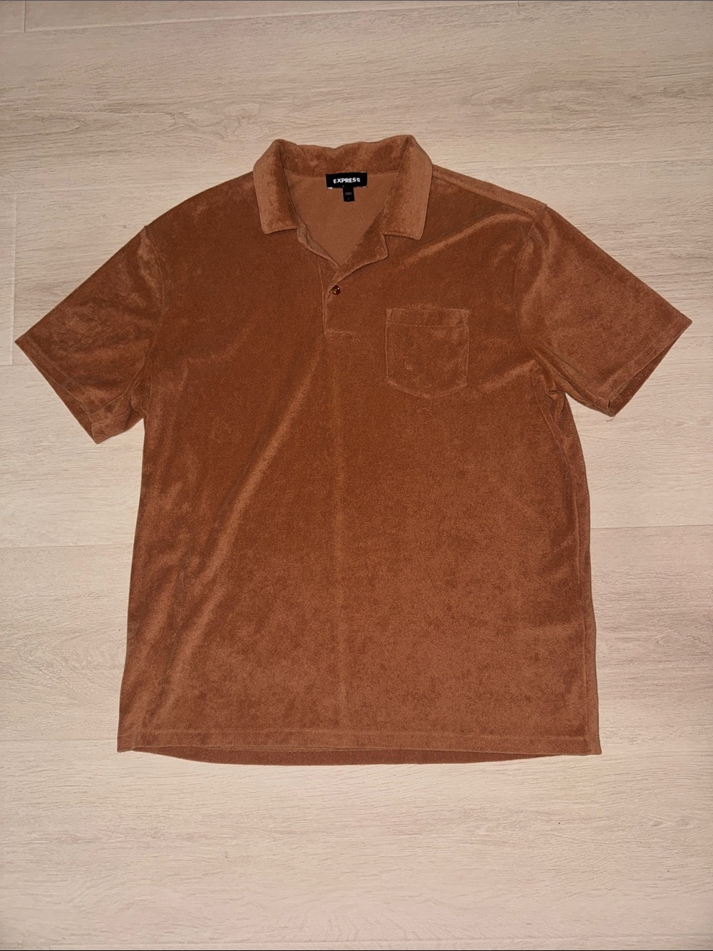 Express Brown Terry Short-Sleeve Polo